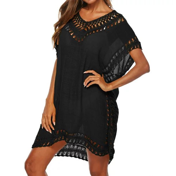 Women Bathing Suit Lace Hollow Crochet Bikini Cover Up Swimwear Summer Beach Dress | Walmart (US)