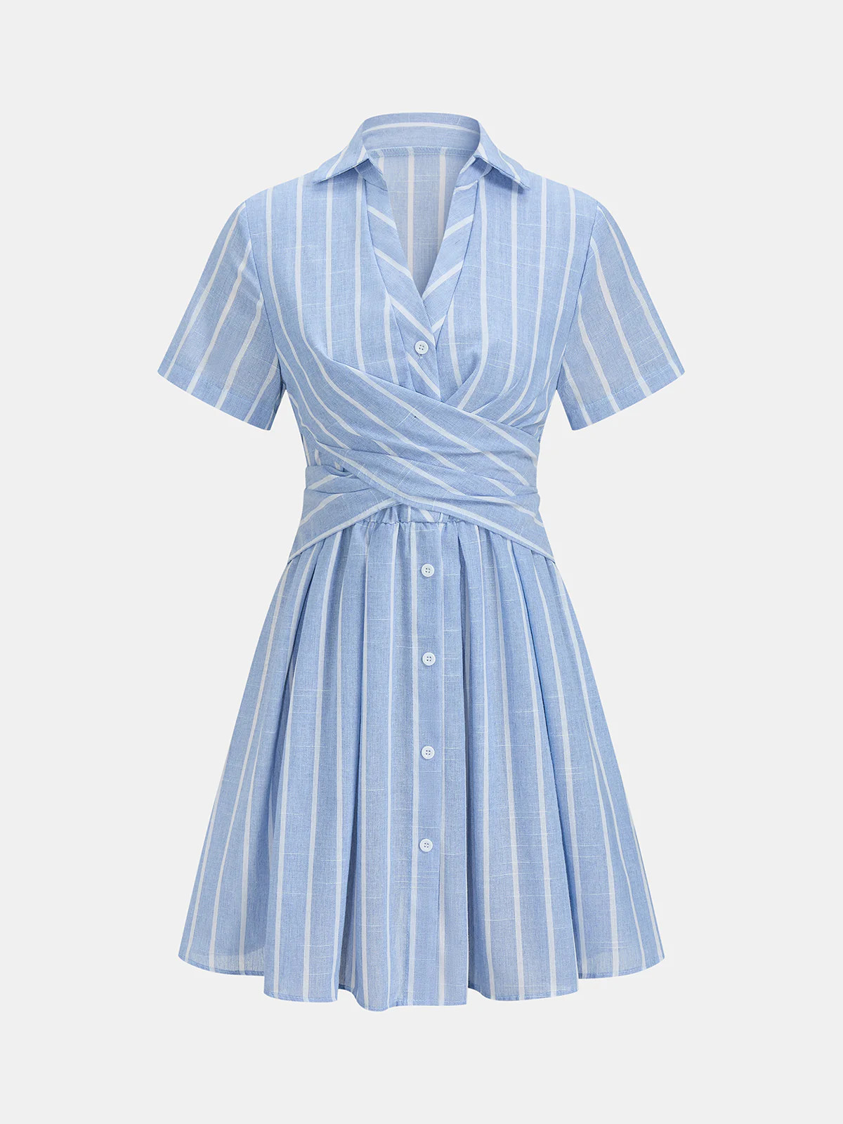 Striped Cotton Linen Short Sleeve Shirt Dress | Commense