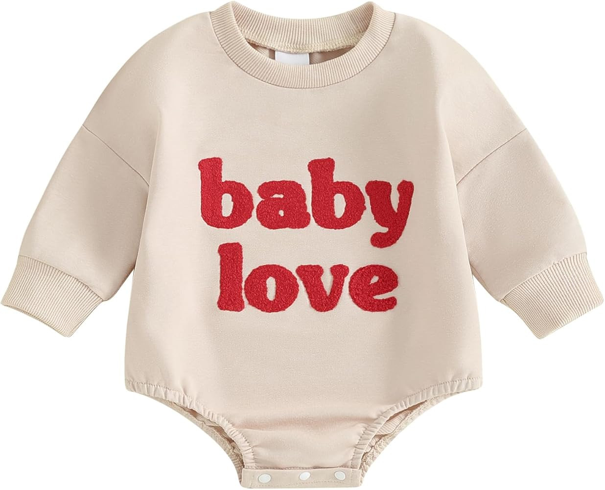 Valentine's Day Baby Girl Boy Outfit Heart Crewneck Bubble Romper Sweatshirt Long Sleeve Bodysuit... | Amazon (US)