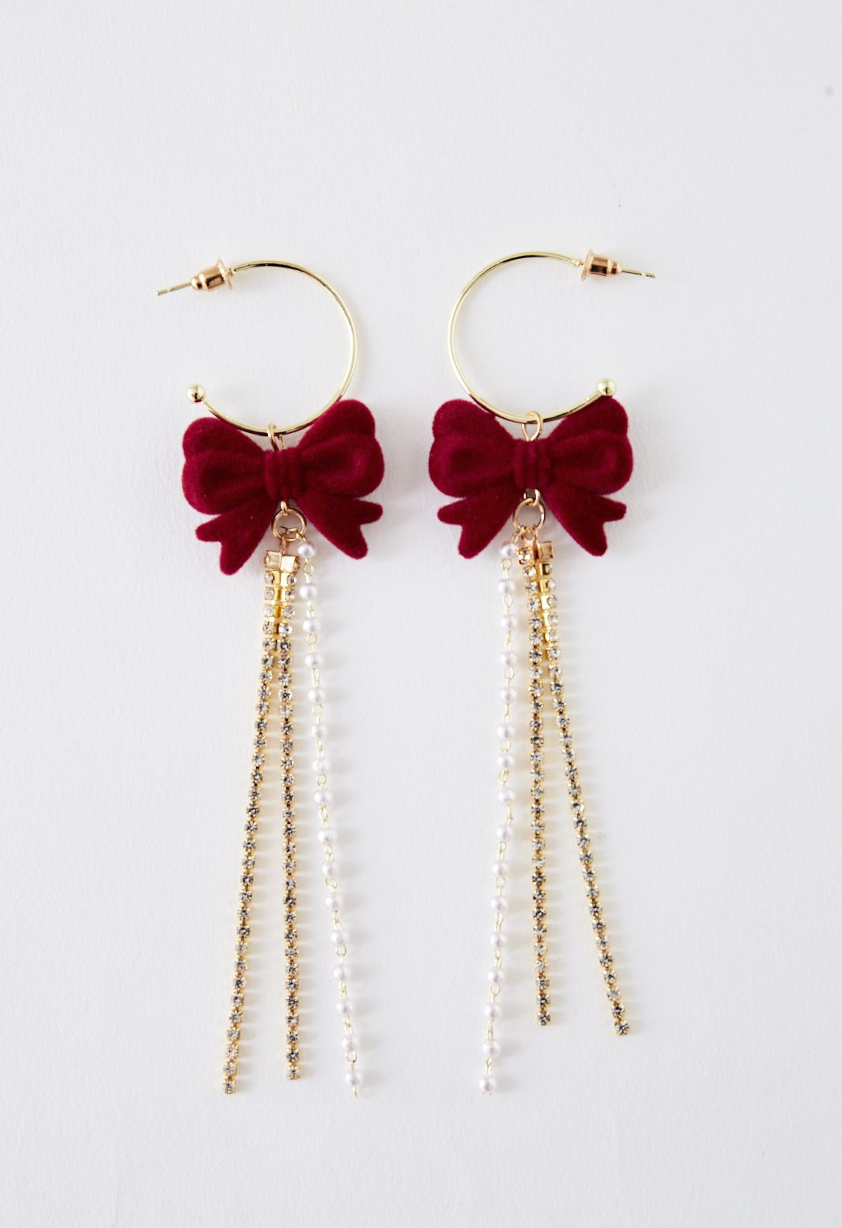 Velvet Bowknot Diamond Pearl Drop Earrings | Chicwish
