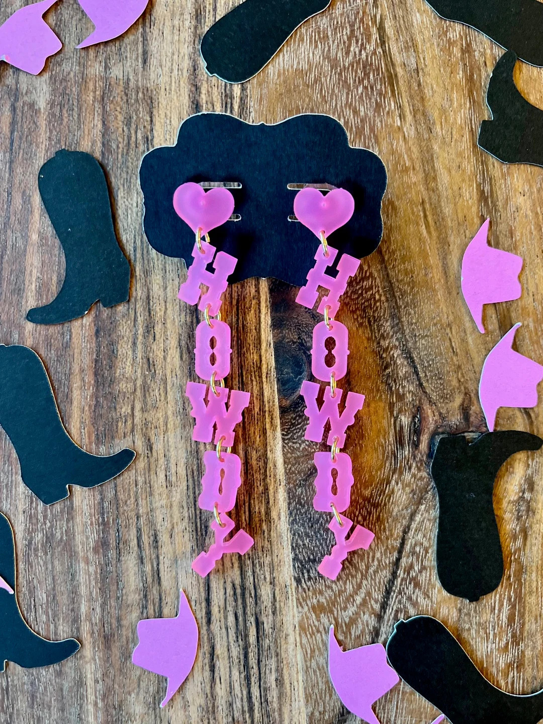 HOWDY Pink Earrings Retro Earrings Western Country Earrings - Etsy | Etsy (US)