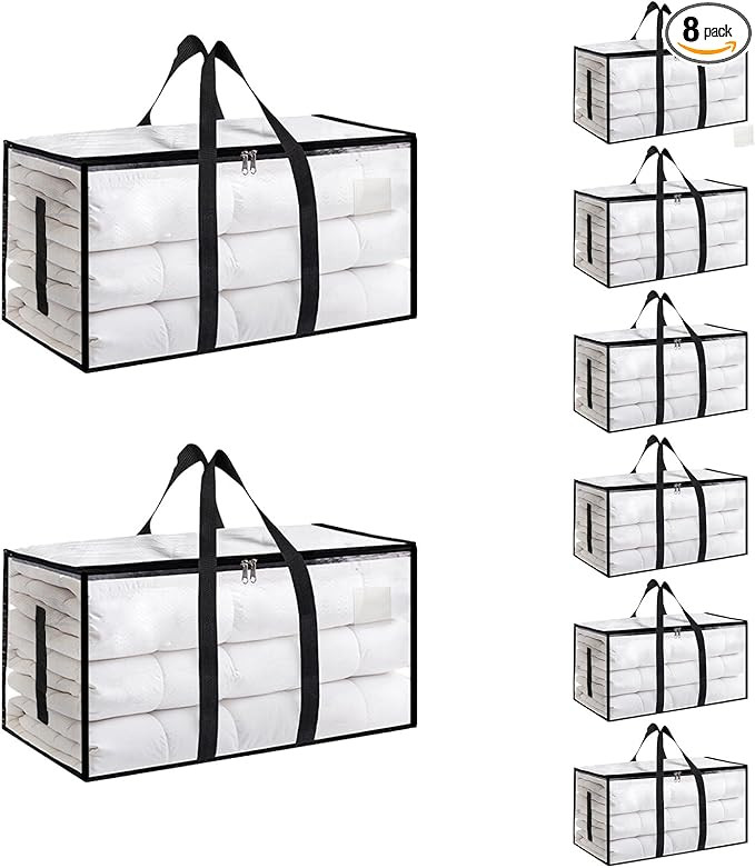 8 Pack-Extra Large Heavy Duty Moving Bags - Waterproof Storage Totes with Handles & Zippers, Fold... | Amazon (US)
