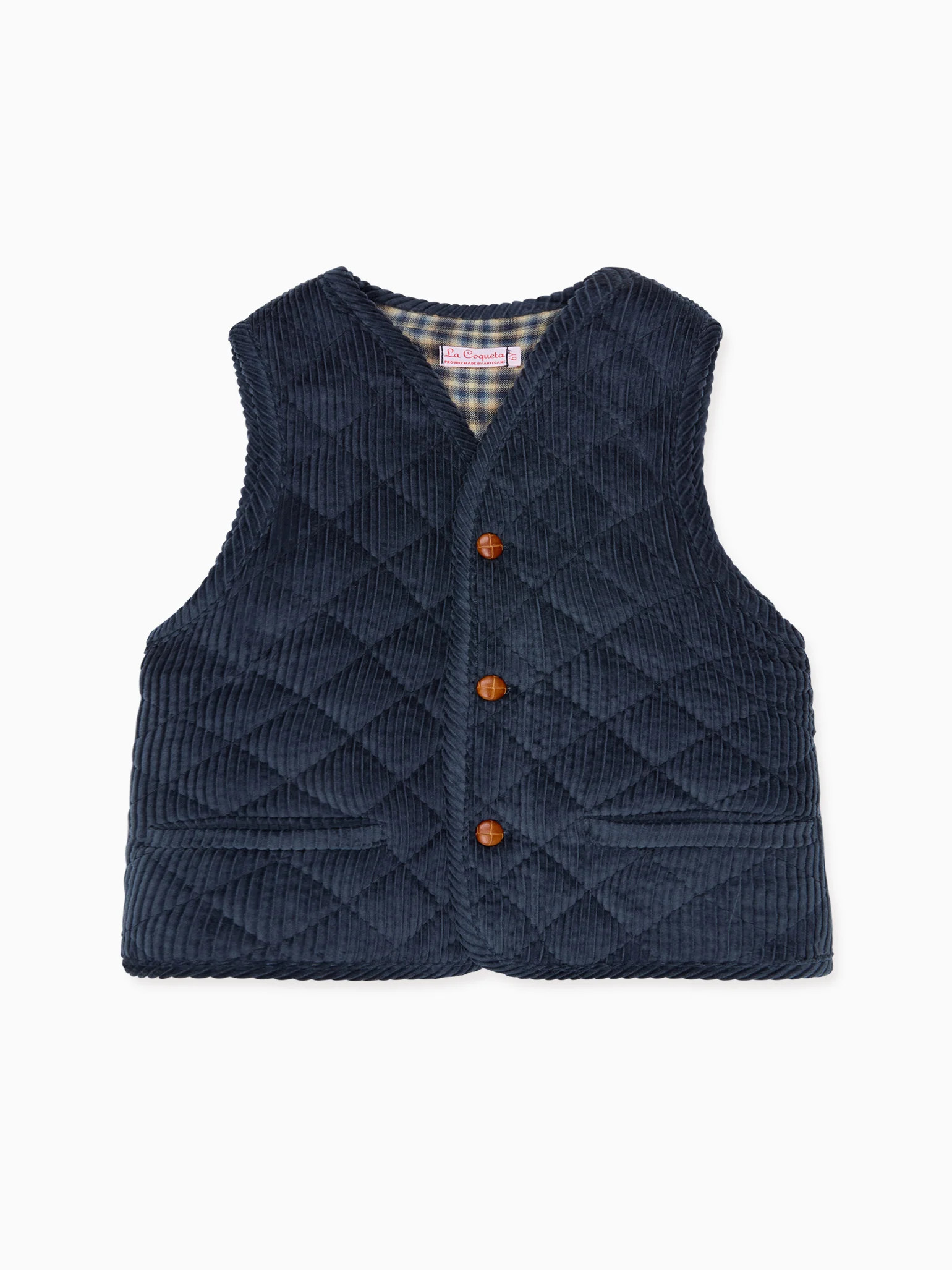 Blue Caza Corduroy Kids Sleeveless Jacket | La Coqueta (US)