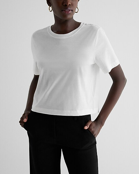 Relaxed Crew Neck Boxy Cropped Tee | Express
