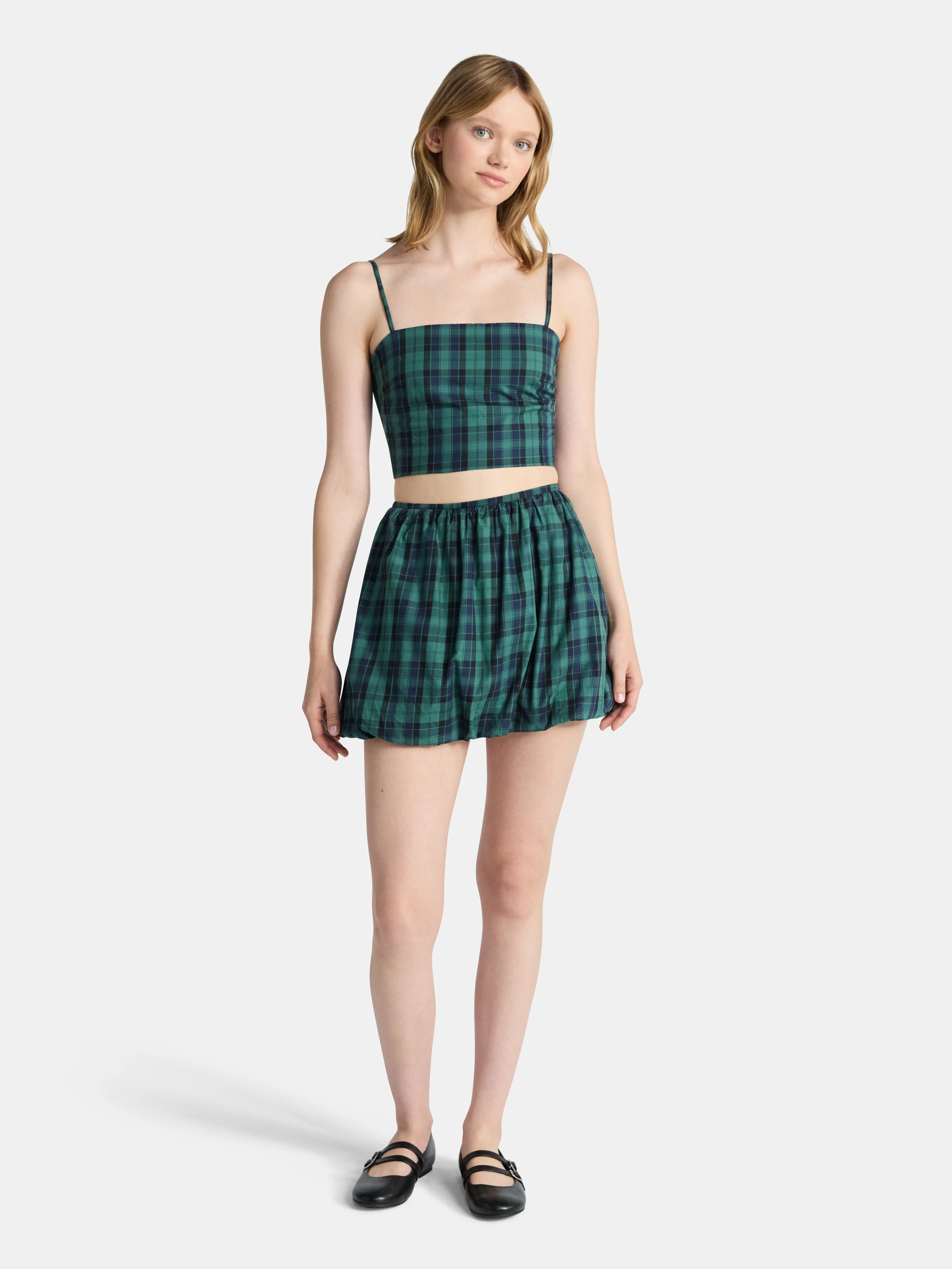 No Boundaries Cotton Cami and Mini Bubble Skirt Set, 2-Piece, Women's | Walmart (US)