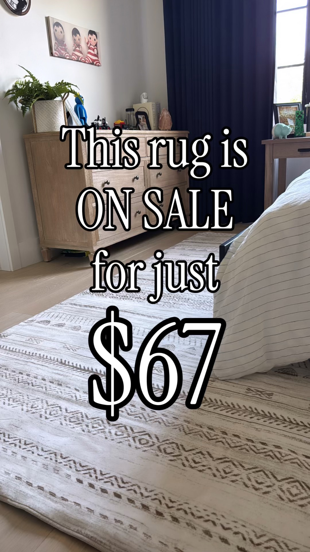 I bought the 8 x 10 version (in cream and brown) of this rug thinking I could use it temporarily for my son’s room until I got a better one, but oh my gosh it is so amazing! It’s so soft!!! I’m not even kidding you my son was wanting to sleep on it last night instead of his bed because he said it was so comfortable. It’s got great grip on the bottom and the thickness is really legit especially for a washable rug. get it while it’s on sale! It’s only on sale through October 11! ￼￼
