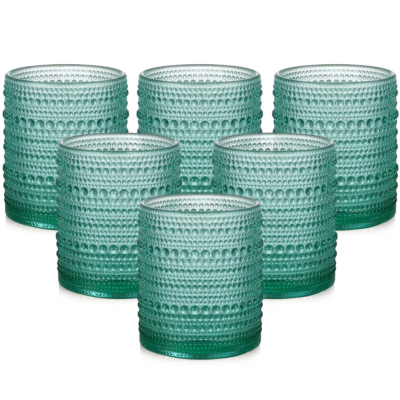 Vintage Glassware Drinking Glasses Set of 6,12 oz Hobnail Glass Cups,Embossed Lake Blue Water Tum... | Amazon (US)