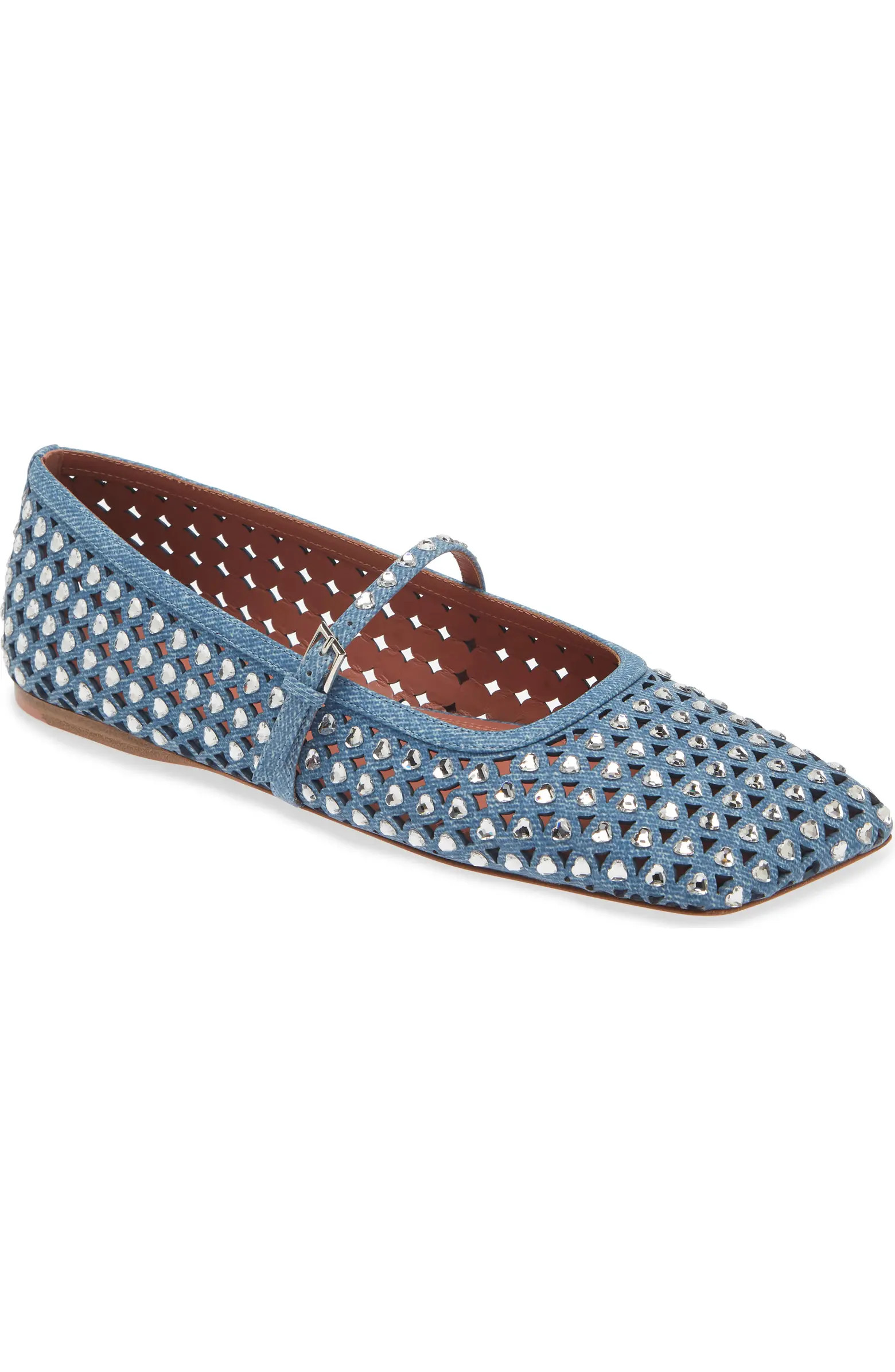 Amina Muaddi Ane Embellished Mary Jane Flat (Women) | Nordstrom | Nordstrom