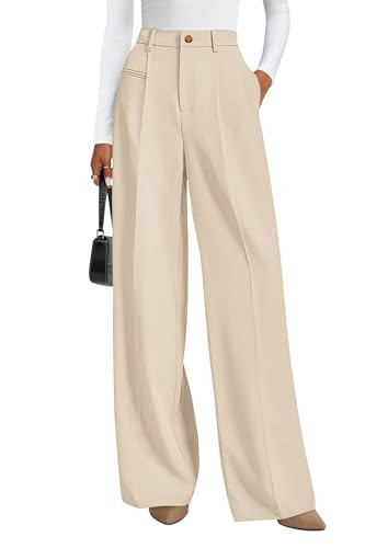 PRETTYGARDEN Womens Wide Leg Dress Pants 2025 Business Casual Flowy Work Palazzo Pants High Waisted Slacks Trousers (Beige,Large) | Amazon (US)