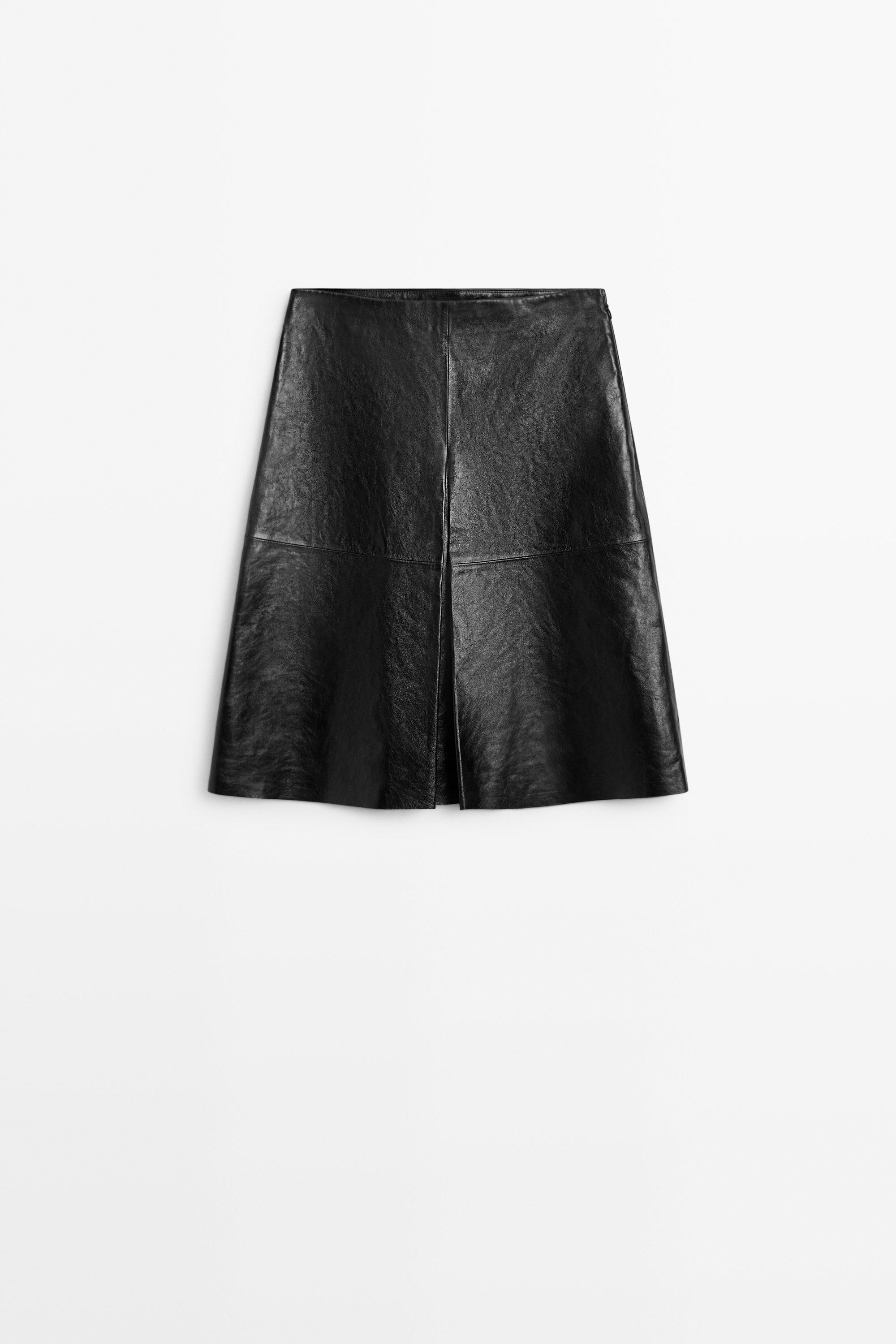 Short nappa leather skirt - BLACK | Massimo Dutti US