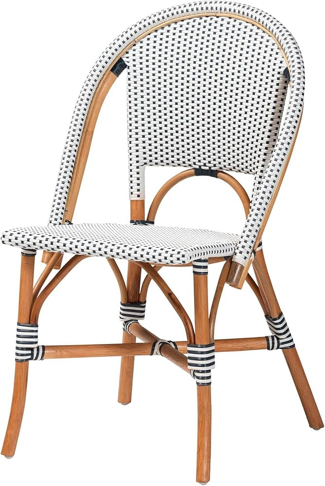 bali & pari Genica Classic French Two-Tone Navy and White Weaving and Natural Rattan Bistro Chair | Amazon (US)