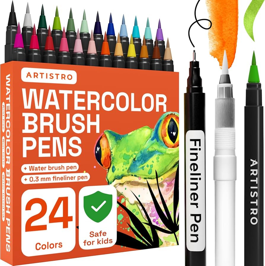 ARTISTRO 24 Watercolor Markers with Flexible Paint Brush Pens for Pros & Beginners - Consistent, ... | Amazon (US)