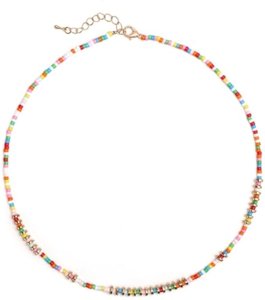 Amazon.com: Colorful Beaded Necklace, Summer Bohemia Bead Necklaces Dainty Y2K Jewelry Gifts for ... | Amazon (US)