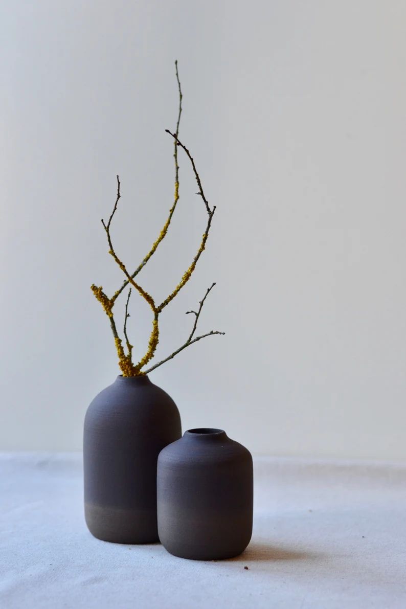 Rustic Black Clay Bud Vases Black Glaze Over Black Stoneware | Etsy | Etsy (US)