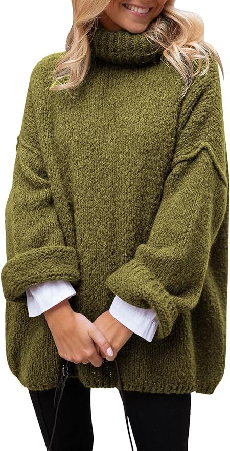 LILLUSORY Women's 2023 Fall Turtleneck Long Sleeve Oversized Knit Pullover Slouchy Sweaters Tunic... | Amazon (US)