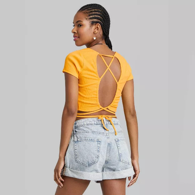 Women's Short Sleeve Lace-Up Back Baby T-Shirt - Wild Fable™ | Target