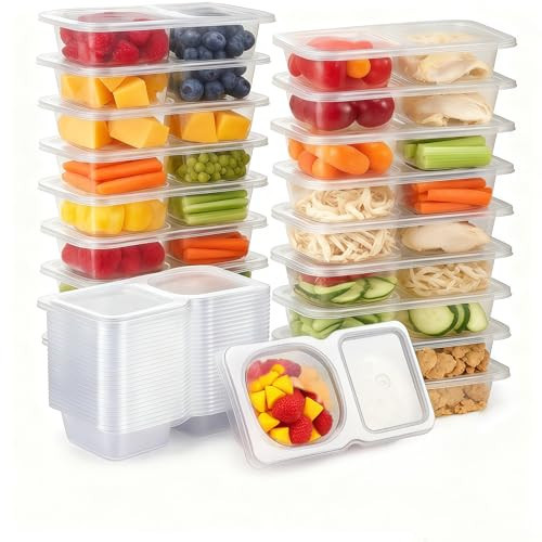 Pure Future 20-Pack Reusable Double Compartment Snack Containers with Lids - BPA-Free PP Meal Prep Bento Boxes for Kids Lunch, Fruit & Dips, Microwave/Dishwasher Safe | Amazon (CA)