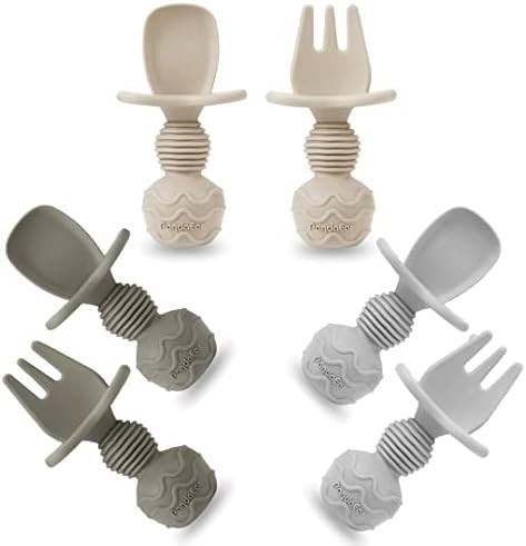 PandaEar 6 Pack Silicone Baby Spoons and Fork Feeding Set- Anti-Choke First Self Feeding Utensils fo | Amazon (US)