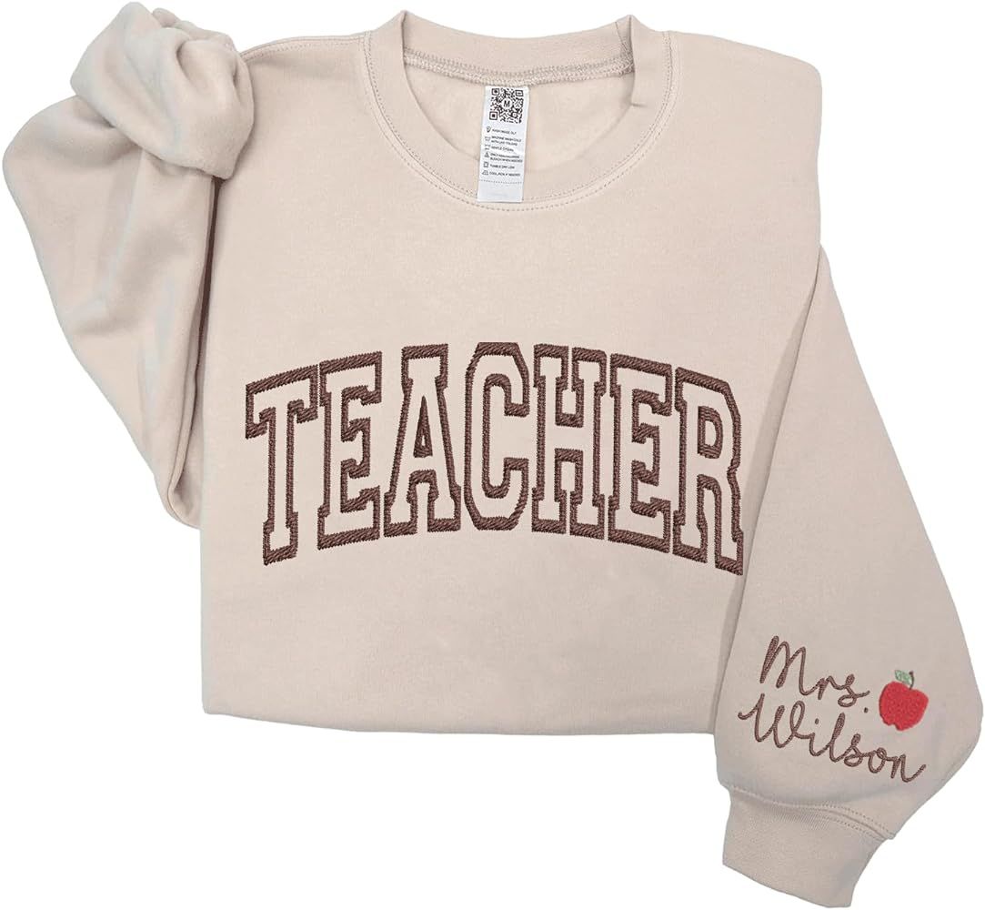 Teacher Embroidered Crewneck Sweatshirt, Teacher Shirt for Women, Back to School Teacher Apprecia... | Amazon (US)