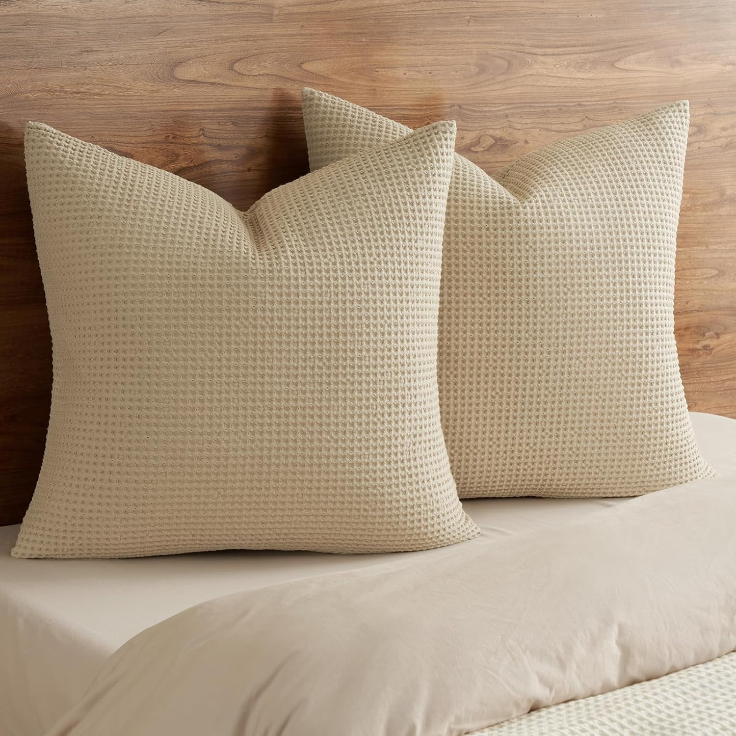 PHF Cotton Waffle Euro Shams 26" x 26", Khaki, No Insert | Amazon (US)