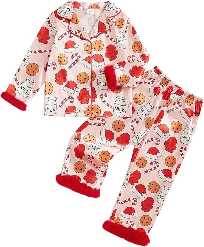 Toddler Baby Girl Boy Silk Satin Pajamas Set Button Down Pjs Kids Long Sleeve Shirt Pants Christm... | Amazon (US)