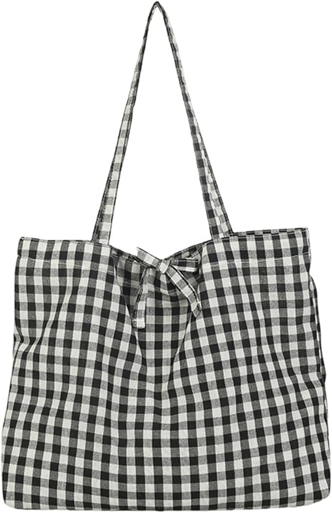 Gingham Tote Bag Canvas Casual Cute Plaid Tote Lightweight Shoulder Bag | Casual, Cute Plaid, Lig... | Amazon (US)