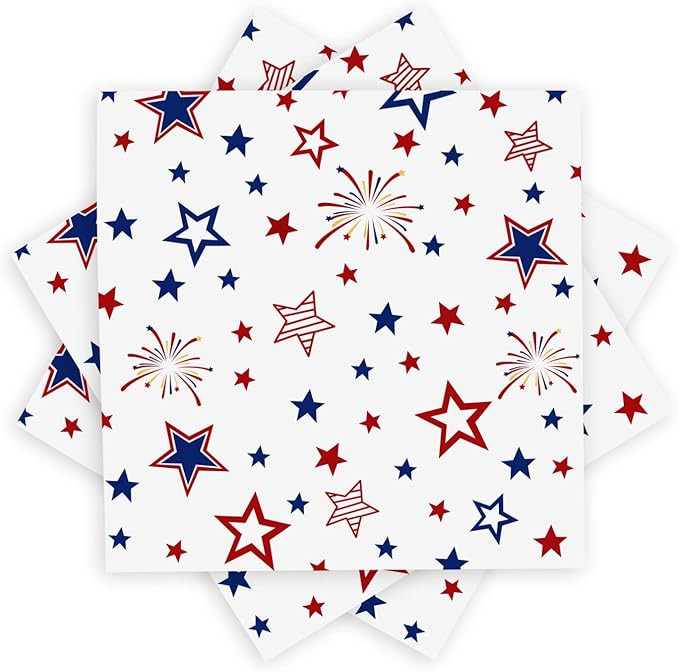 ​Quera 50 Pack Patriotic Party Supplies Stars Firework Paper Napkins 4th of July Memorial Day I... | Amazon (US)