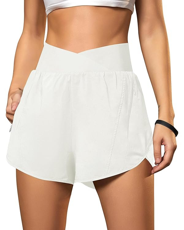 Blooming Jelly Women's Workout Shorts Athletic Running Shorts Crossover High Waisted Gym Shorts w... | Amazon (US)