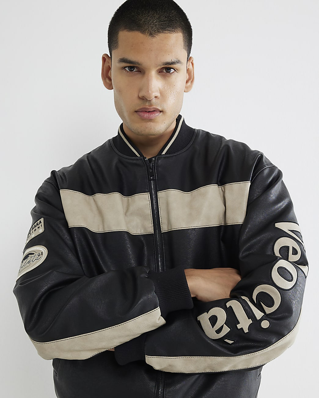 Black Faux Leather Bomber Jacket | River Island UK & IE