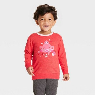 Toddler Boys' Valentine's Day Sloth French Terry Crewneck Shirt - Cat & Jack™ Red | Target