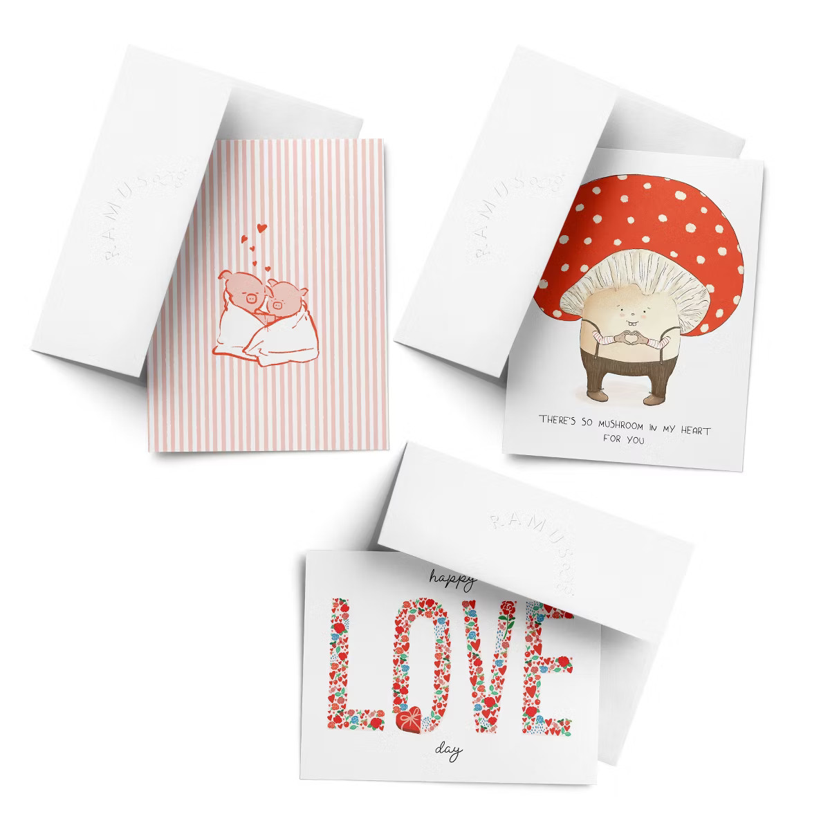 Love/Valentine's Assorted Greeting Card Pack (3ct) "Piggies, Mushroom, Love Day" by Ramus & Co | Target
