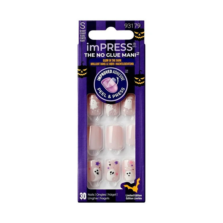 KISS imPRESS No Glue Needed Press On Nails, Design Glow in the Dark, Feeling Gourd, Pink, Short S... | Walmart (US)