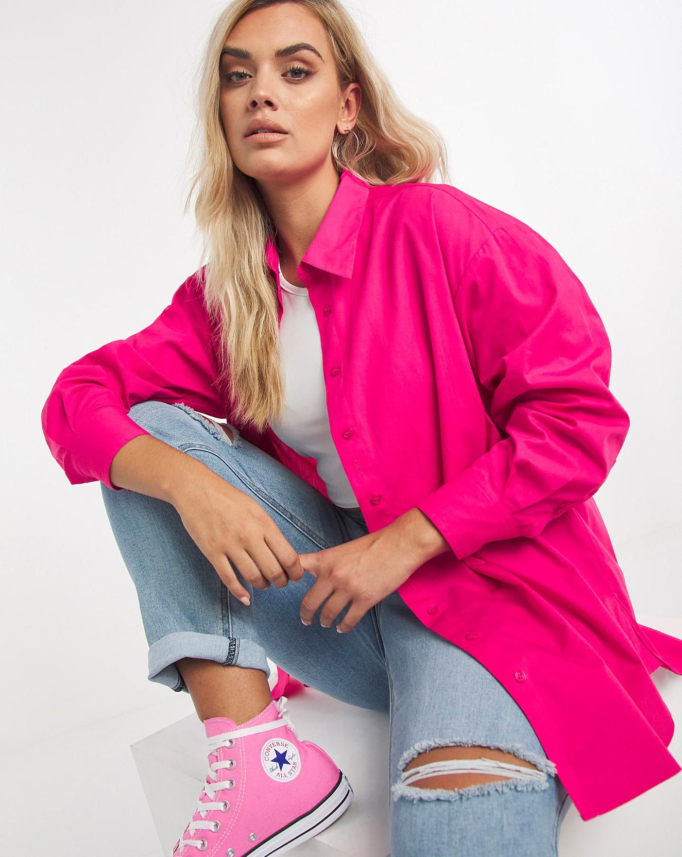 Pink Cotton Poplin Oversized Boyfriend Shirt | Simply Be (UK)
