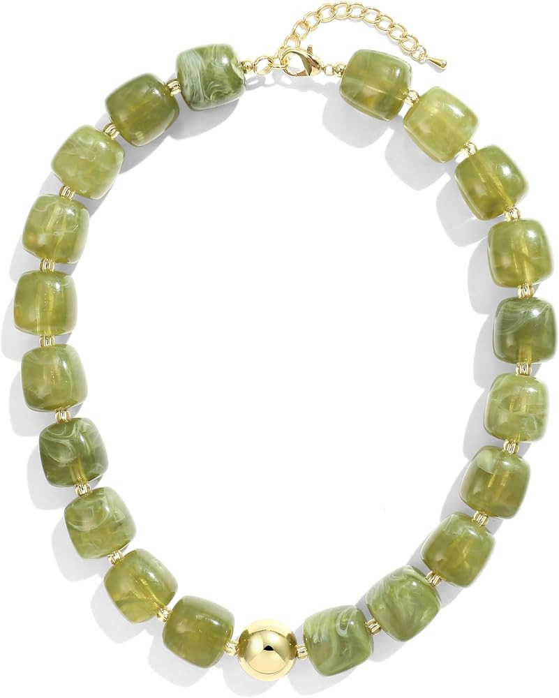 Colorful Chunky Necklaces for Women Multicolored Large Square Resin Beads Necklace Trendy Bold St... | Amazon (US)