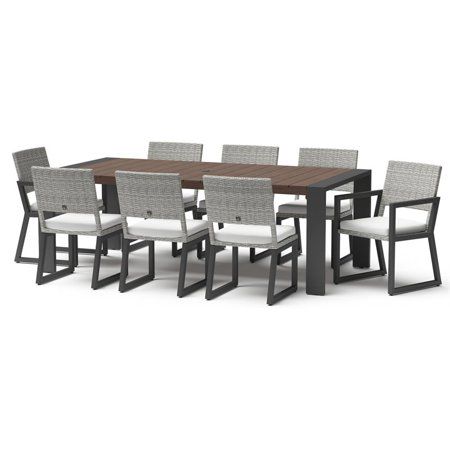 RST Brands Milo 9-piece Wicker and Fabric Dining Set in Bliss Linen White/Gray | Walmart (US)
