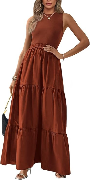 BTFBM Women Sleeveless Summer Dresses Wedding Guest Maxi Dresses Ribbed Knit Tops and Polyester S... | Amazon (US)