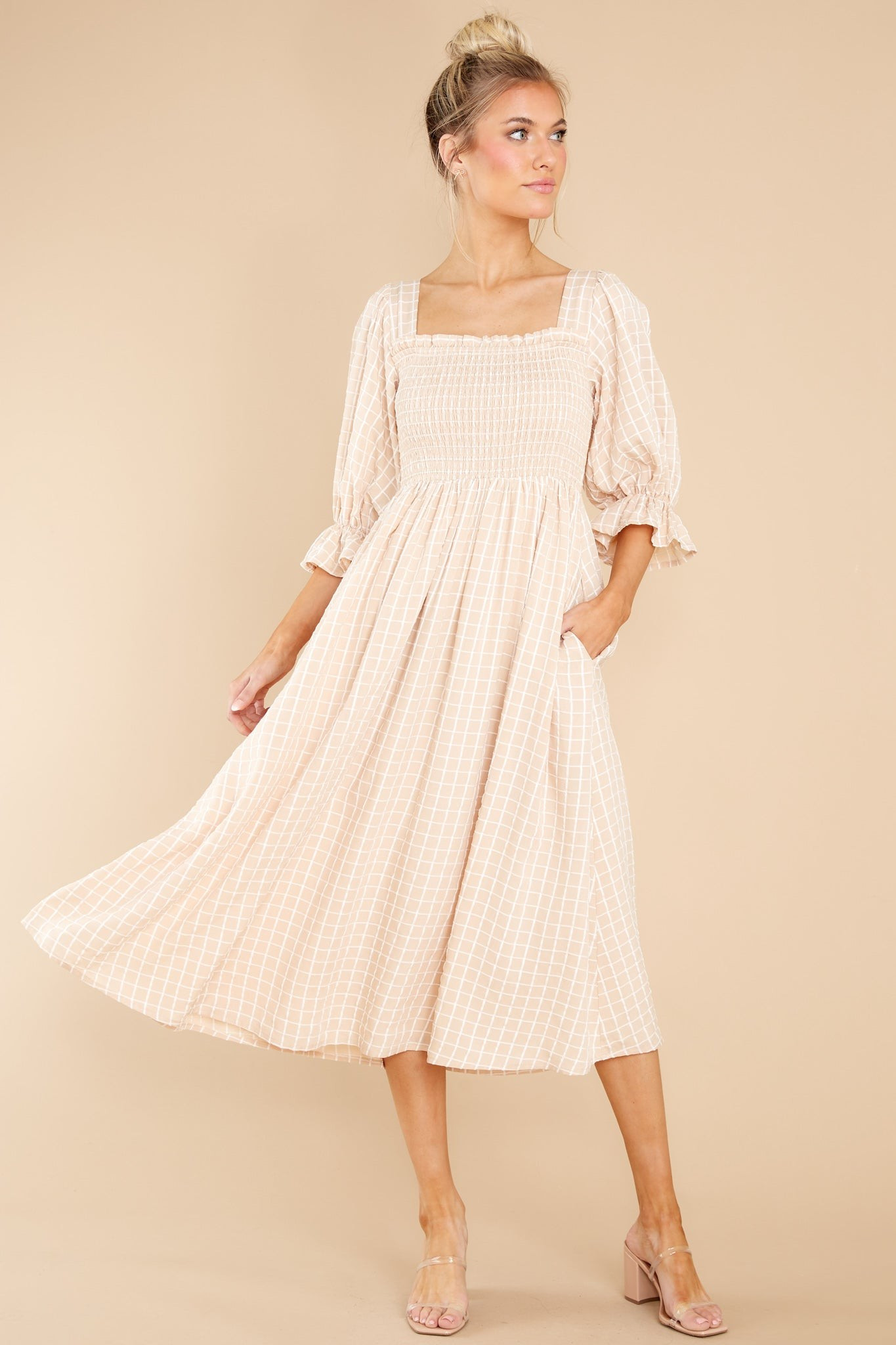 Someone Special Tan Print Midi Dress | Red Dress 