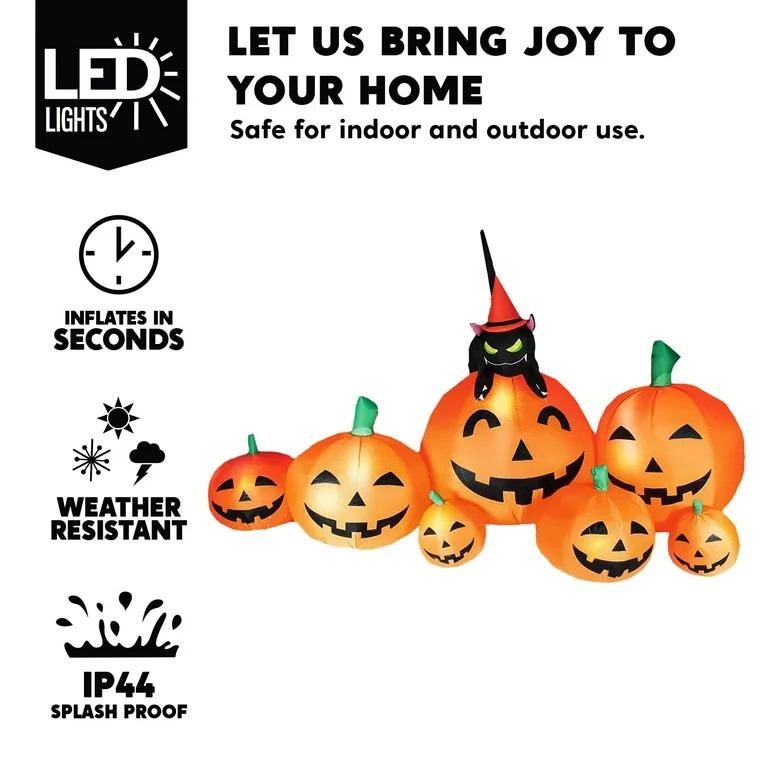 Joiedomi 7 FT Halloween Inflatable 7 Pumpkins with Witch's Cat with LEDs Blow Up Inflatables for ... | Walmart (US)