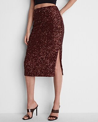 Sequin Side Slit Midi Pencil Skirt | Express