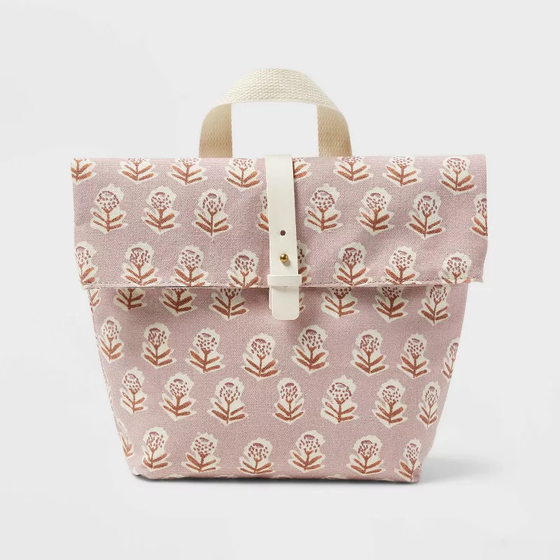 Printed Canvas Roll Top Lunch Tote Pink Floral - Threshold™ | Target