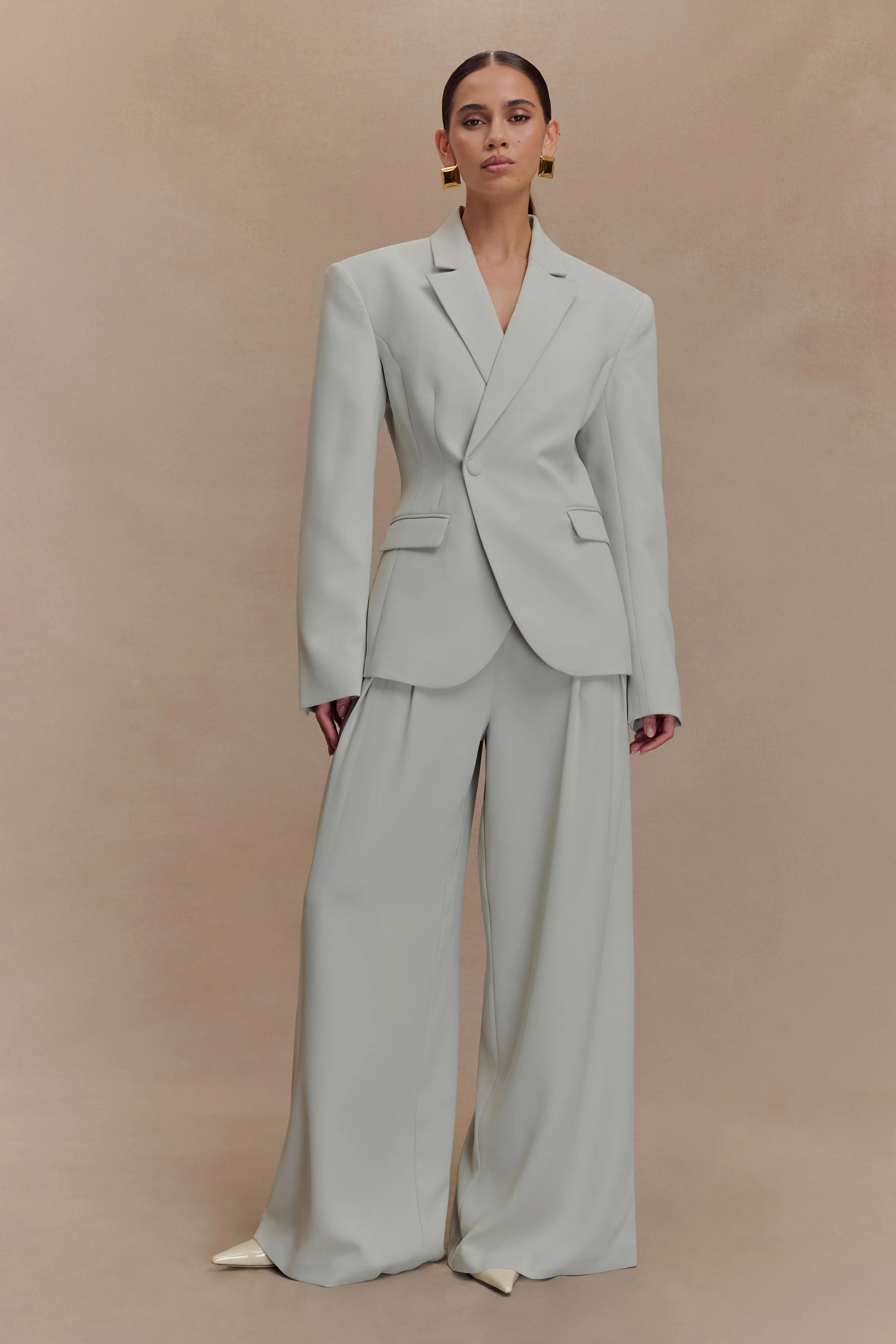 Jameson Pleated Wide Leg Pants - Light Sage | Meshki UK