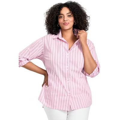 Avenue Classic Stripe Boyfriend Shirt - 18, Pink Stripe | Target