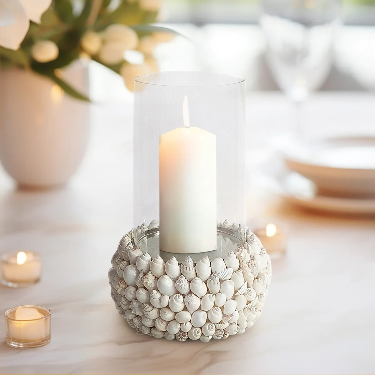 Shell White Cylinder Hurricane Candle Holder | Wayfair North America