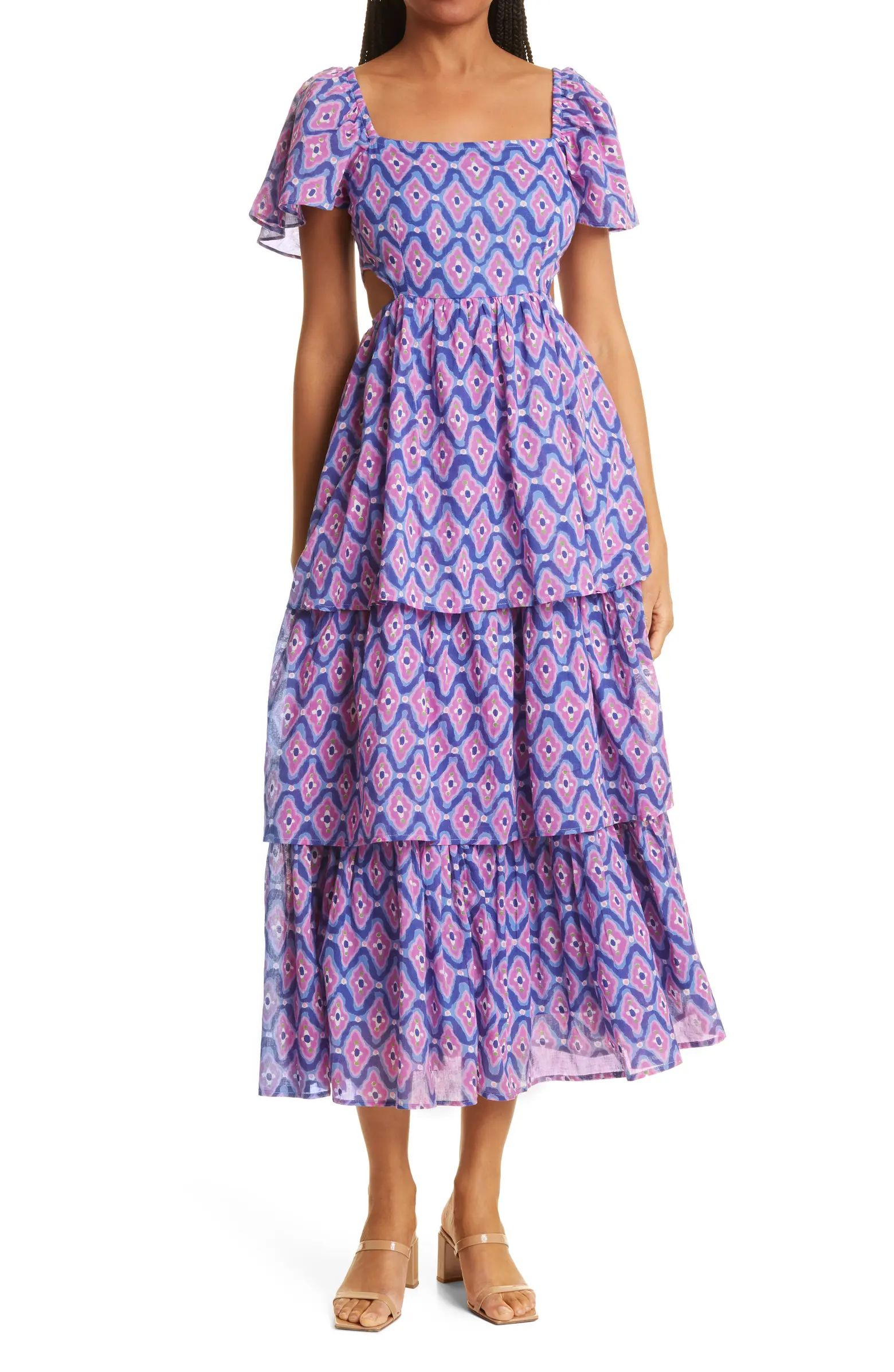 Banjanan Bonnie Abstract Print Tiered Cutout Organic Cotton Dress | Nordstrom | Nordstrom