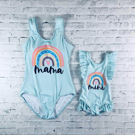 Mommy & Me "Mama" "Mini" Aqua Rainbow Swimsuit/ Matching/ Daughter/ Mother/ MD73 MD78 KD106-107 | Etsy (US)