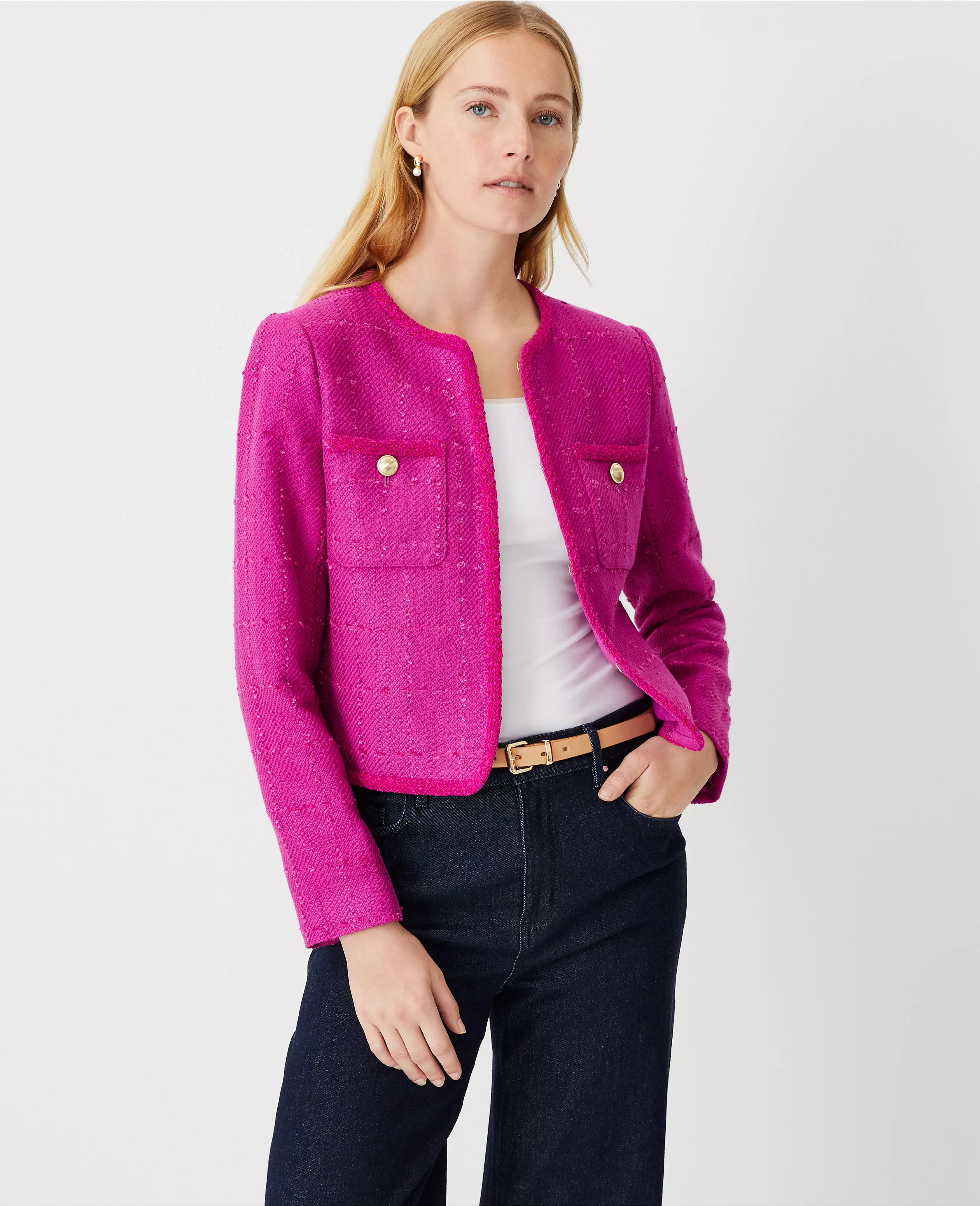 Braided Tweed Patch Pocket Jacket | Ann Taylor (US)