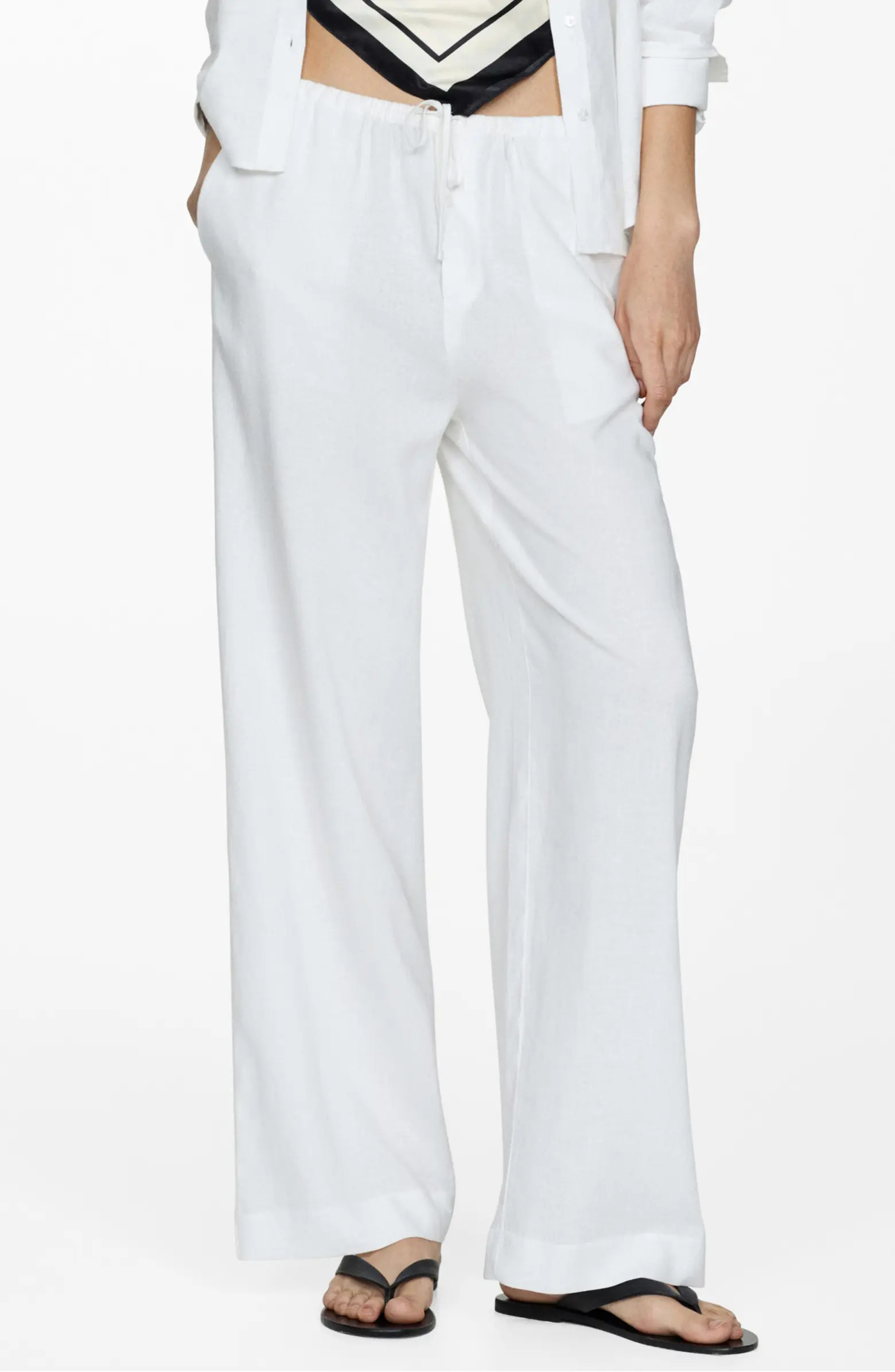 Linen Blend Straight Leg Drawstring Pants | Nordstrom