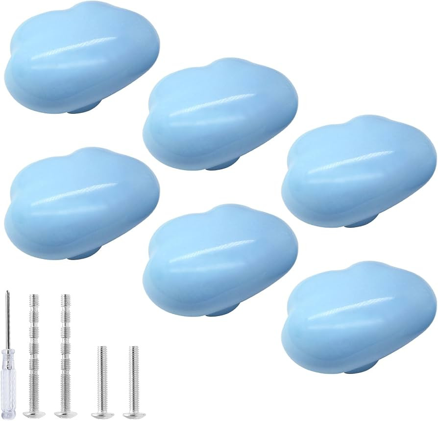 Qjaiune 6pcs Ceramic Cabinet Knobs Blue Drawer Knobs, Cloud Shaped Dresser Knobs Cute Kitchen Cab... | Amazon (CA)