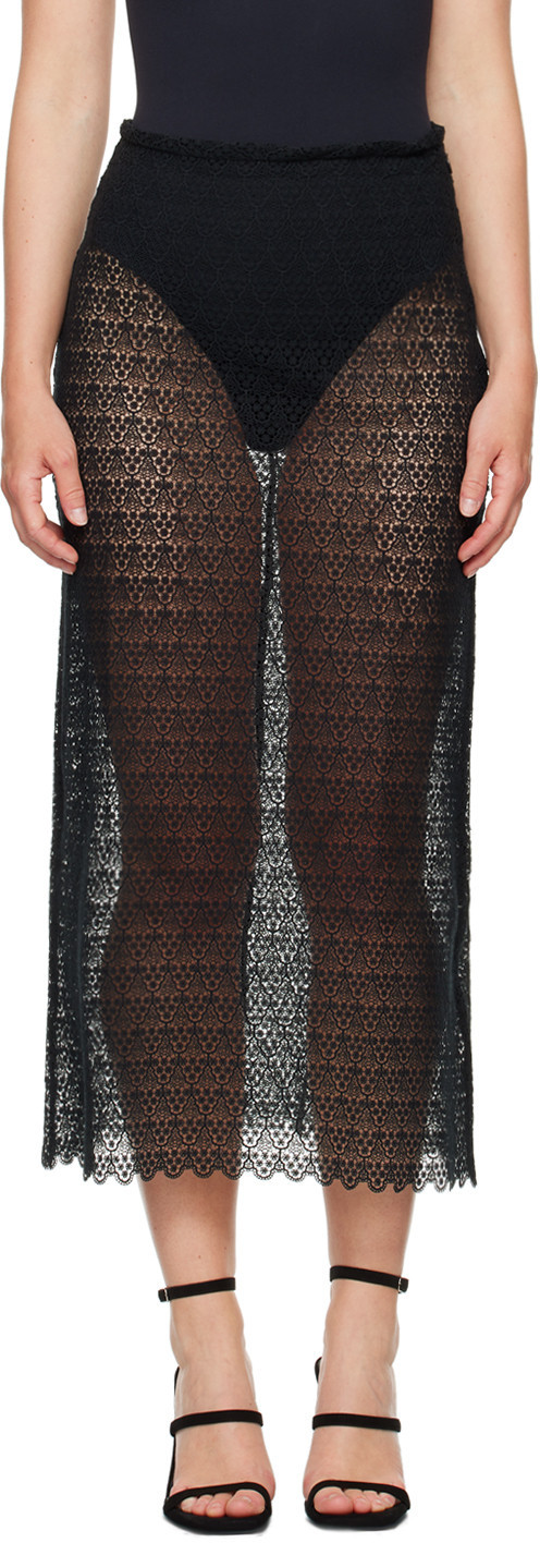 BITE Black Tailored Midi Skirt | SSENSE