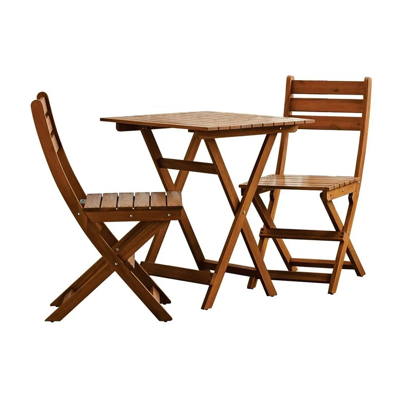Mainstays Outdoor Patio 3-Piece Wood Bistro Set, Natural Color | Walmart (US)